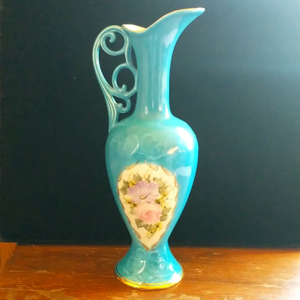 22k Gold Hand Decorated Turkish Sümer bank YPS Glass Porcelain Watering Vase